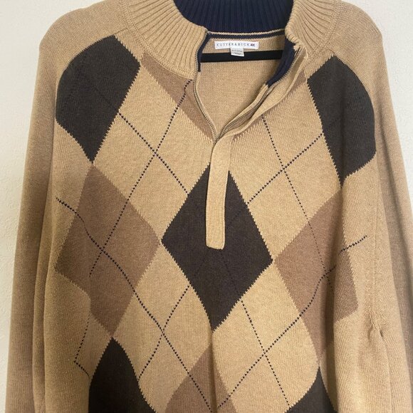 Cutter & Buck Mens 3XT Argyle Sweater Brown Cotton Preppy Old Money - Picture 5 of 10